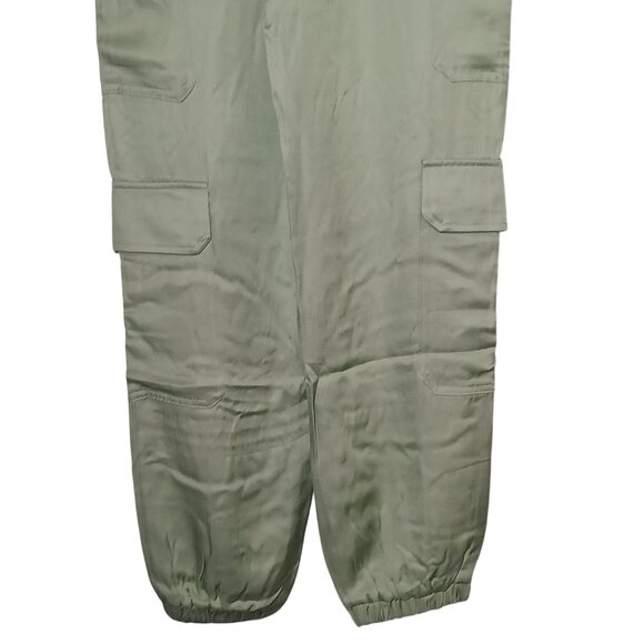 NEW Gorgeous Satin Mid-Rise Cargo Pants Size M Sage Green Joggers Elastic Waist - Picture 8 of 10